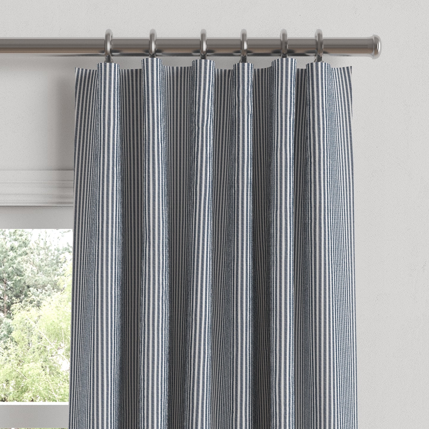 Convertible Drapery in Little White Line - Blueberry