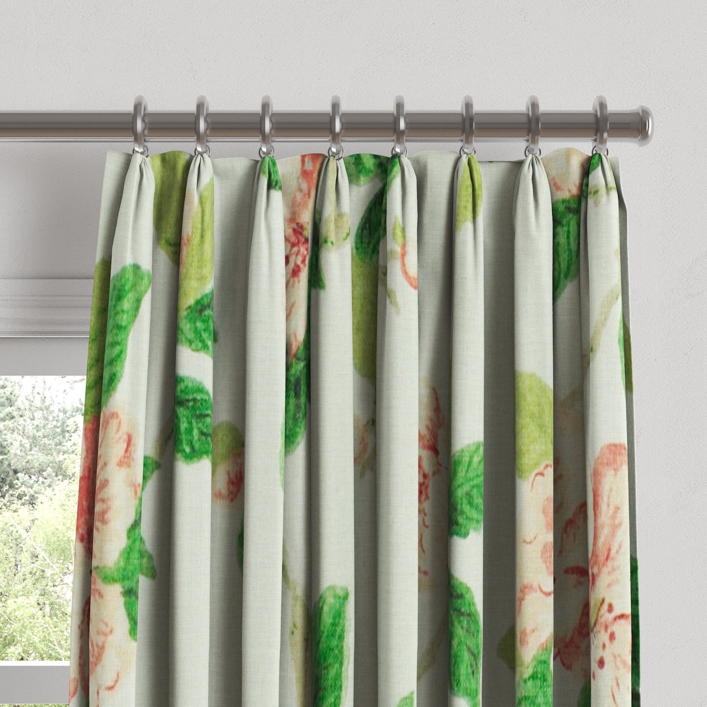 Euro Pleat Drapery in Grandma's Floral - Coral