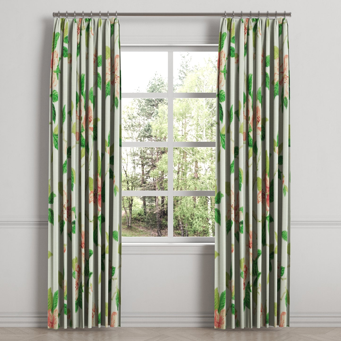 Euro Pleat Drapery in Grandma's Floral - Coral