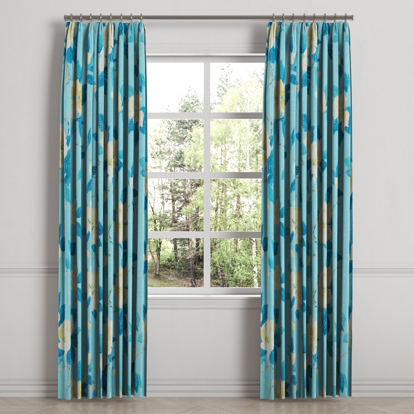 Euro Pleat Drapery in Grandma's Floral - Pale Blue