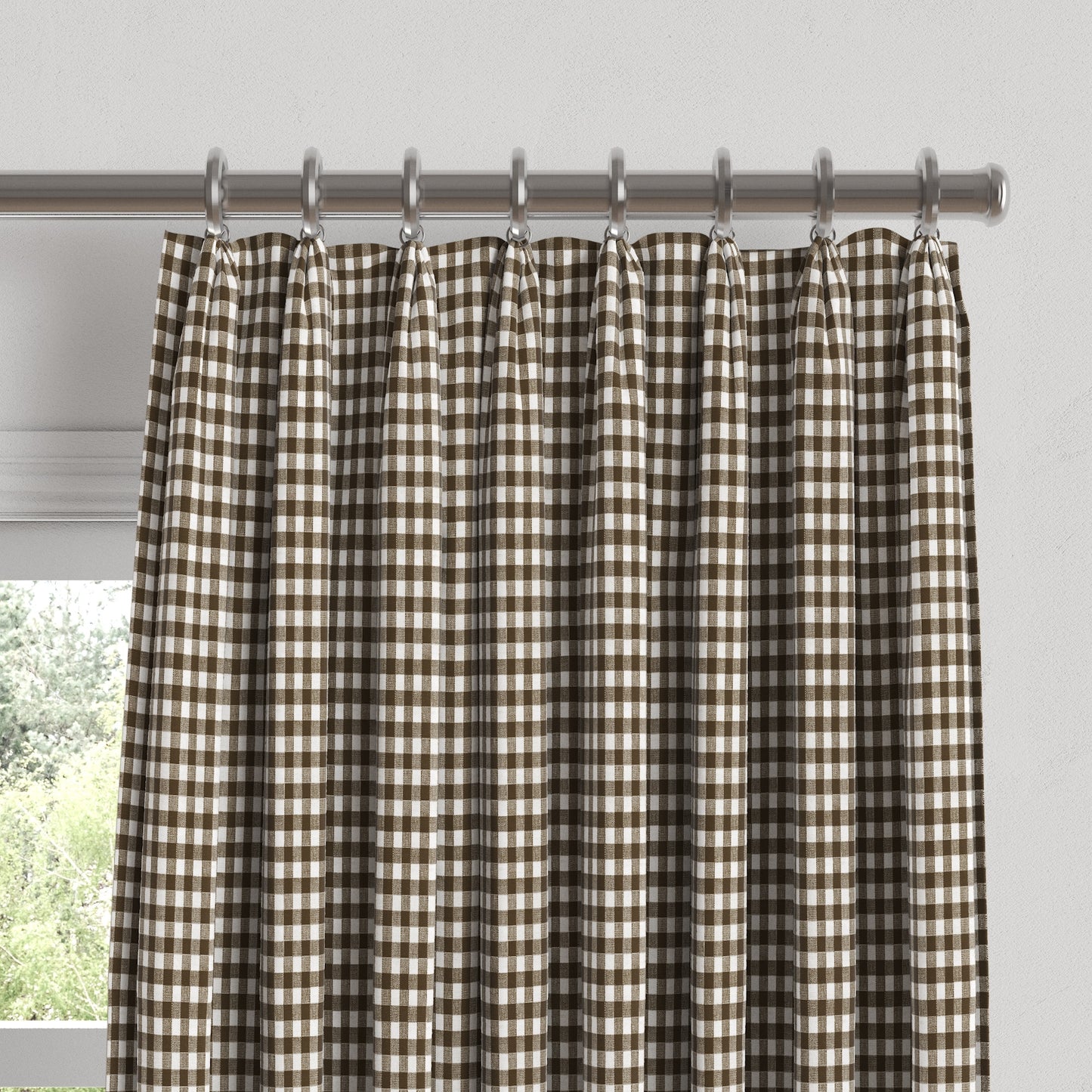 Euro Pleat Drapery in Gingham - Chestnut