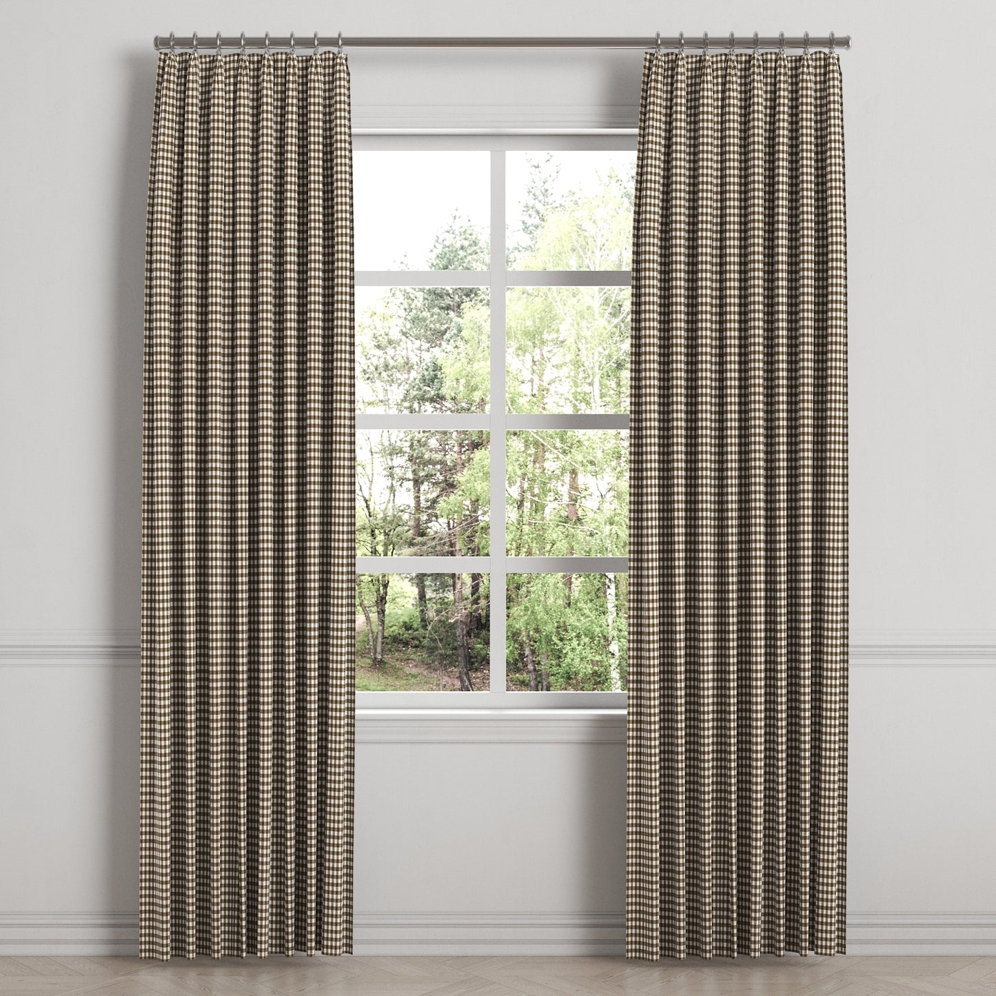 Euro Pleat Drapery in Gingham - Chestnut