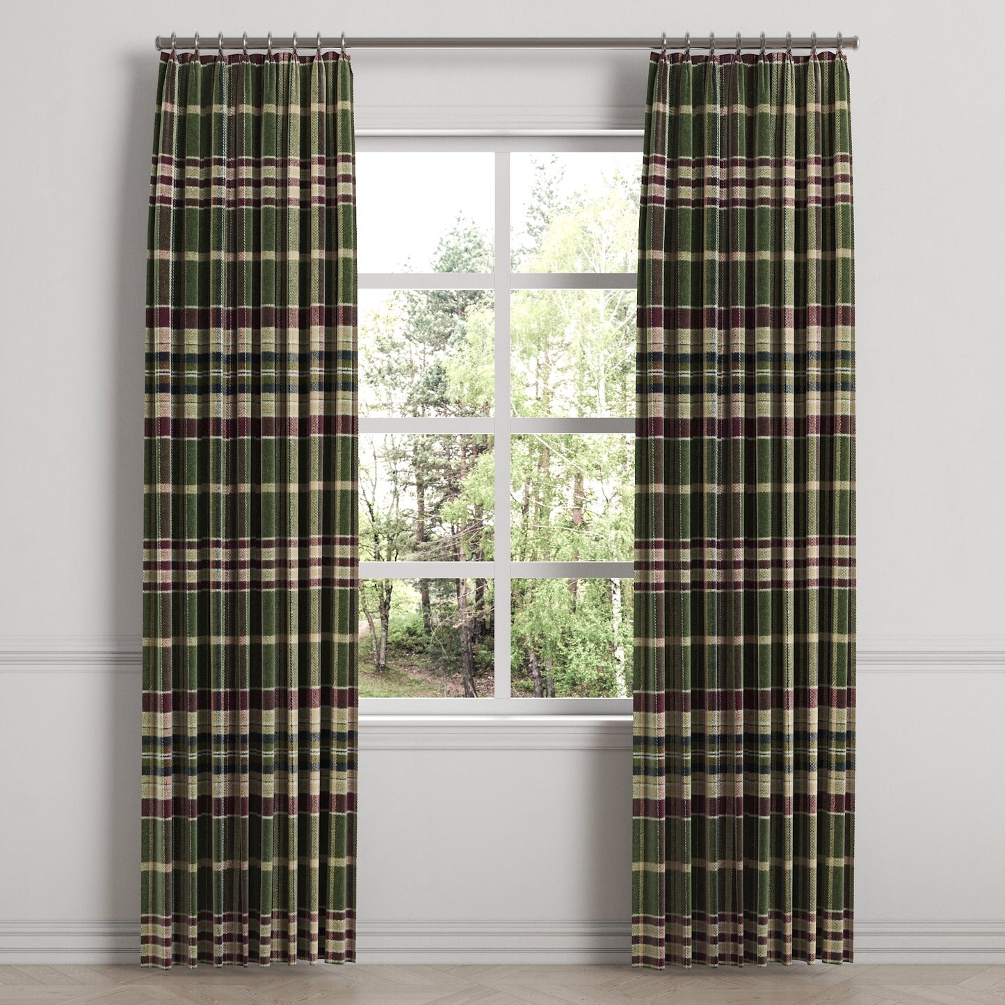 Euro Pleat Drapery in Tartan - Evergreen