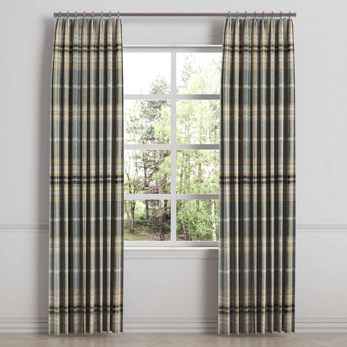 Euro Pleat Drapery in Tartan - Thunder