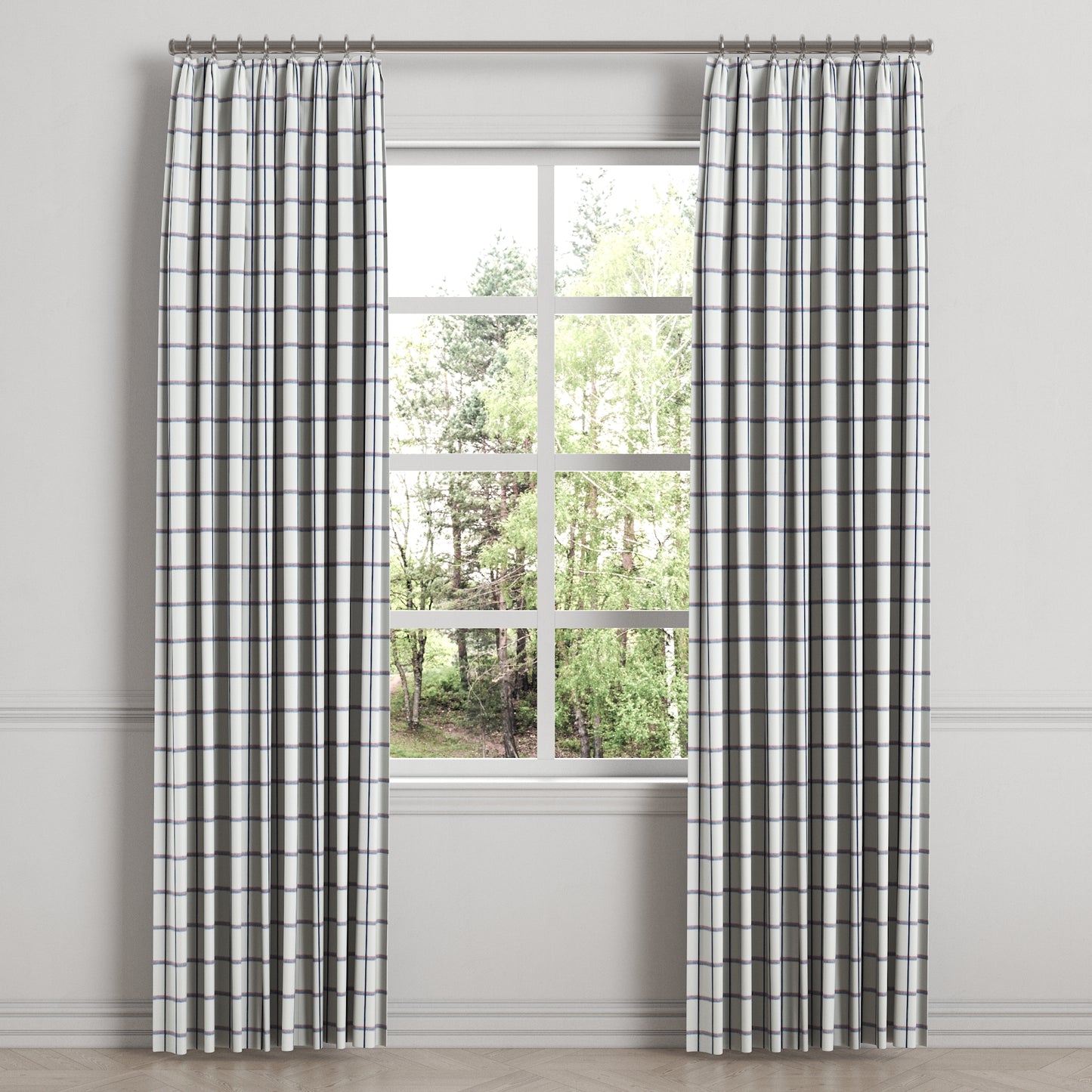 Euro Pleat Drapery in Check With Me - White