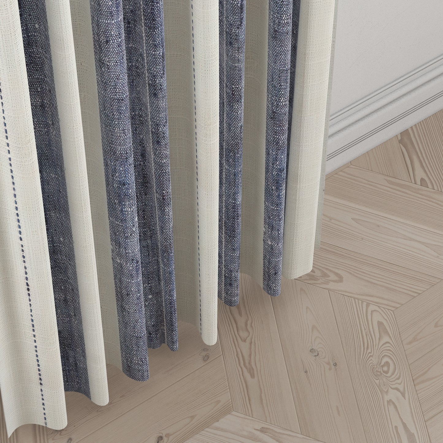 Euro Pleat Drapery in French Laundry Stripe - Navy