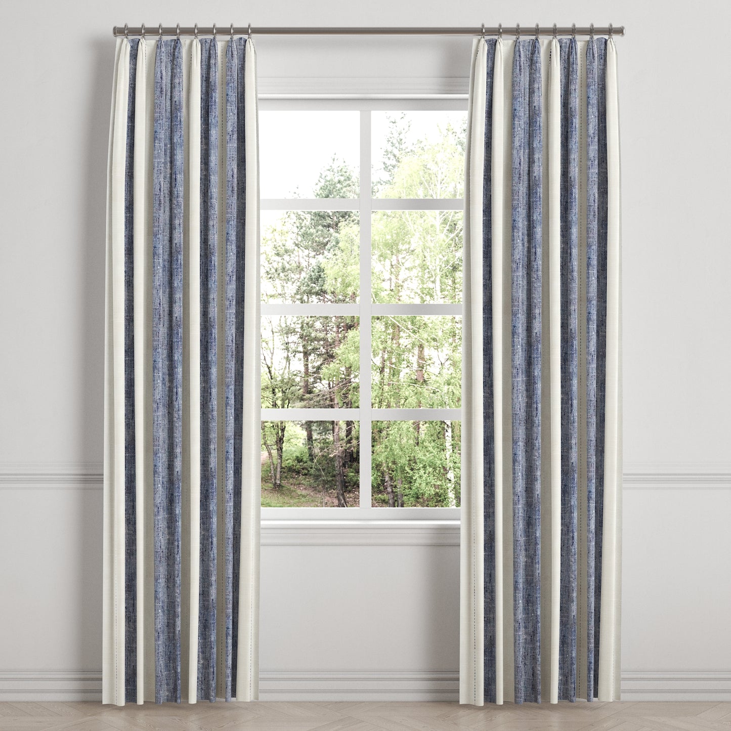 Euro Pleat Drapery in French Laundry Stripe - Navy