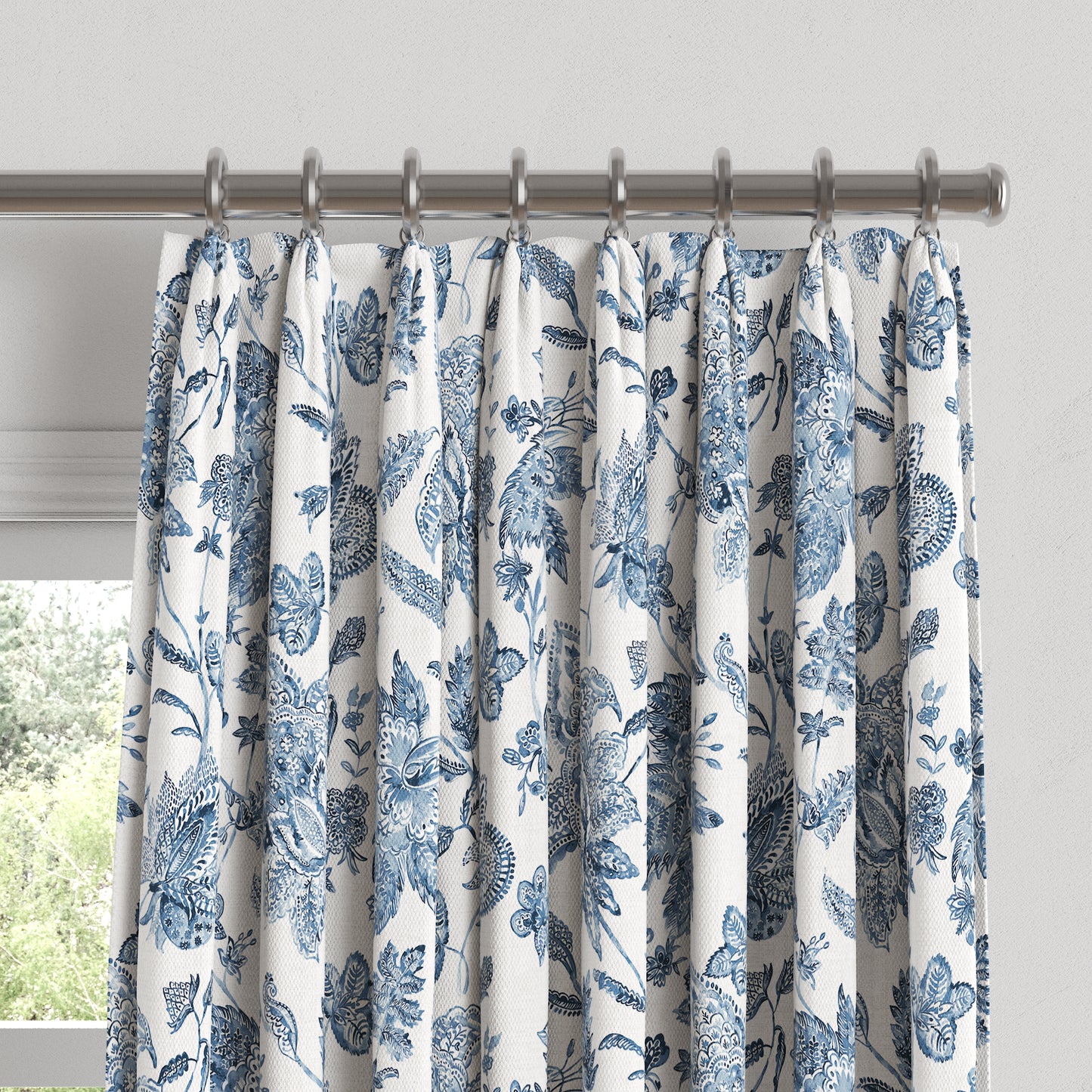 Euro Pleat Drapery in Toile - Blue Skies