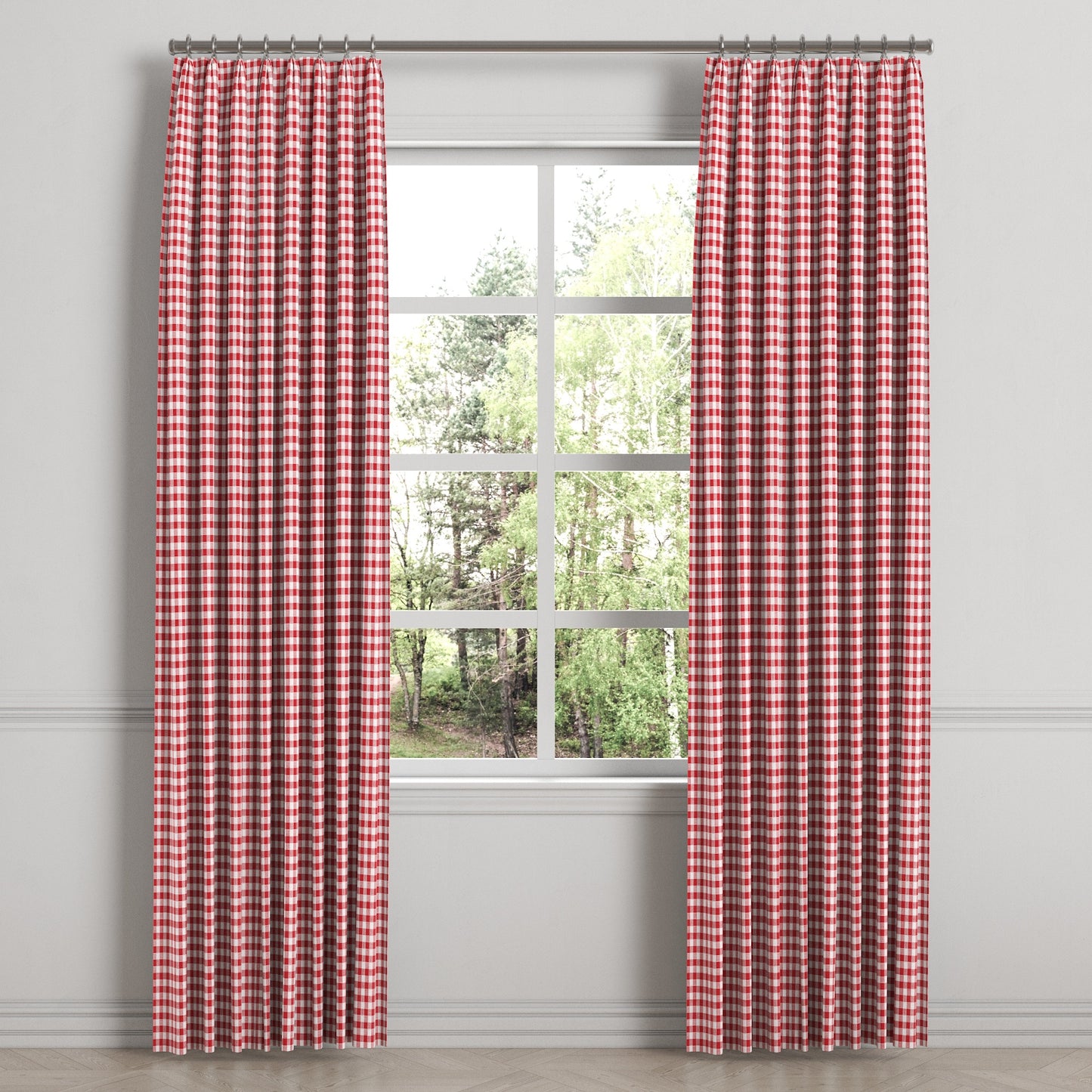 Euro Pleat Drapery in Gingham - Cherry