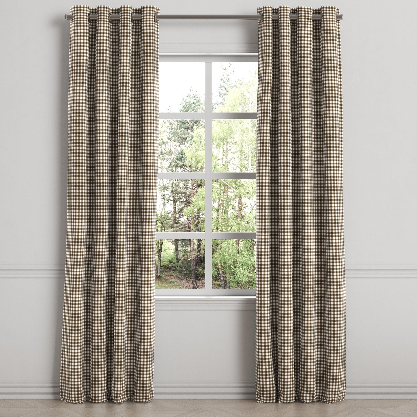 Grommet Drapery in Gingham - Chestnut