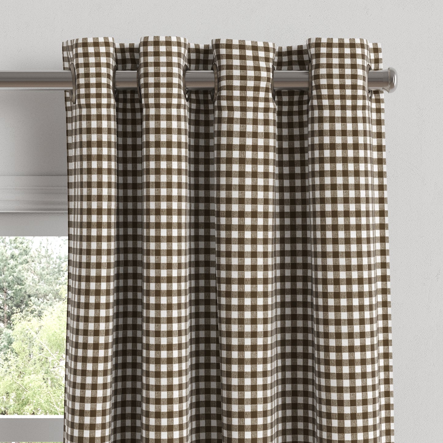 Grommet Drapery in Gingham - Chestnut