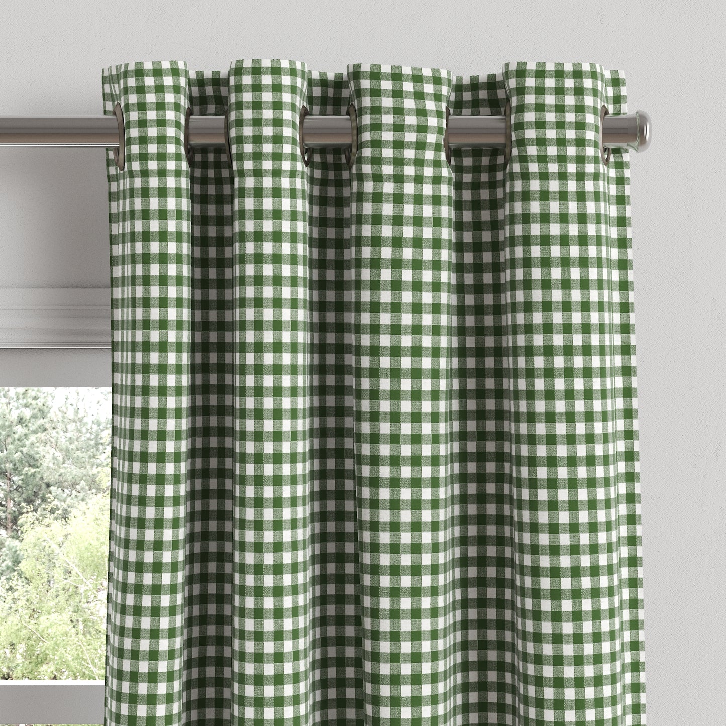 Grommet Drapery in Gingham - Fir