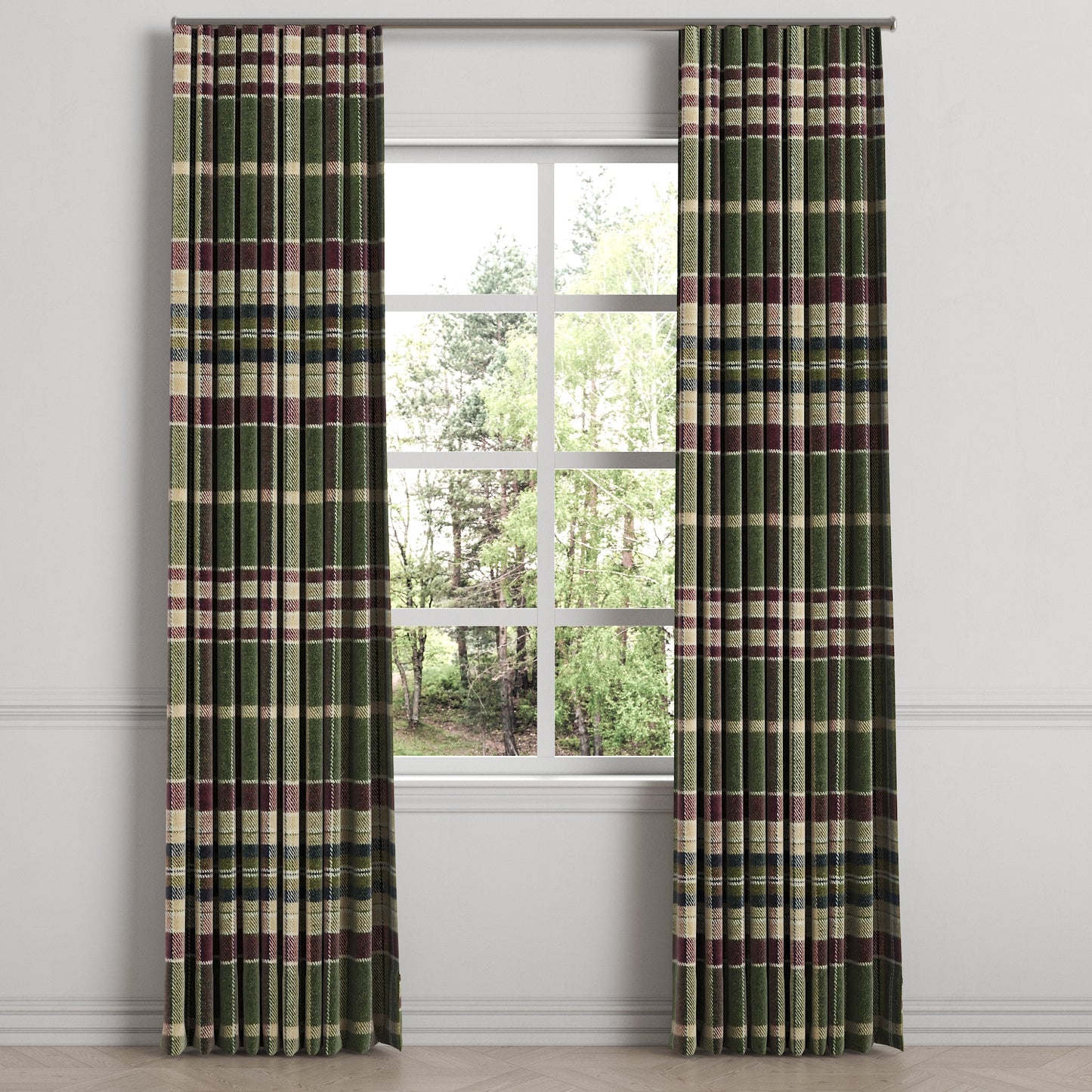 Ripplefold Drapery in Tartan - Evergreen
