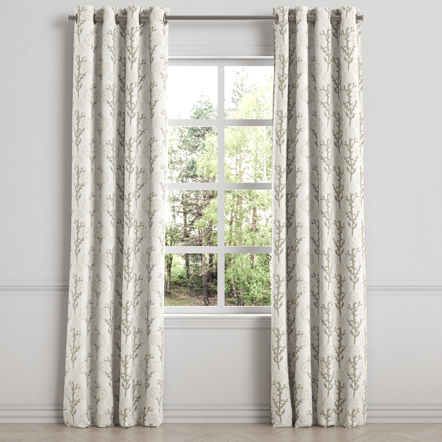 Grommet Drapery in Cottage Flowers - Vanilla