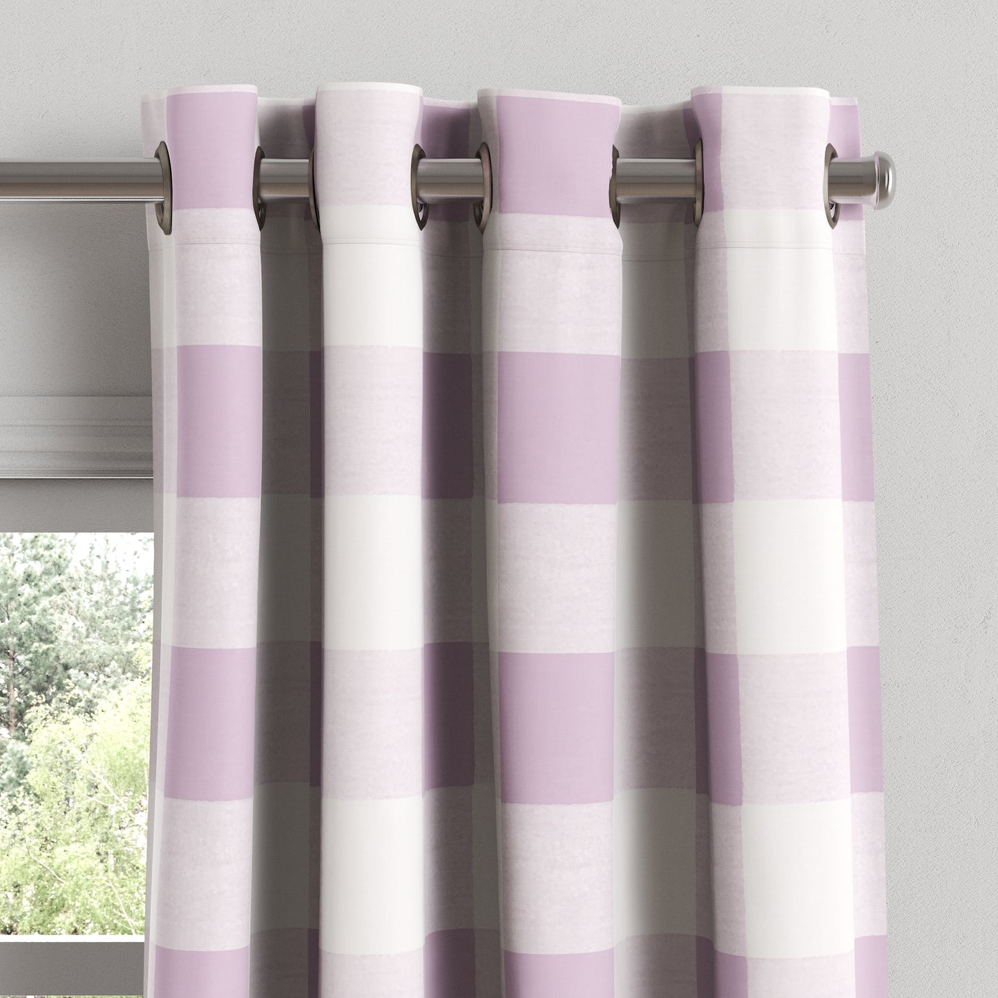 Grommet Drapery in Buffalo Check - Lilac