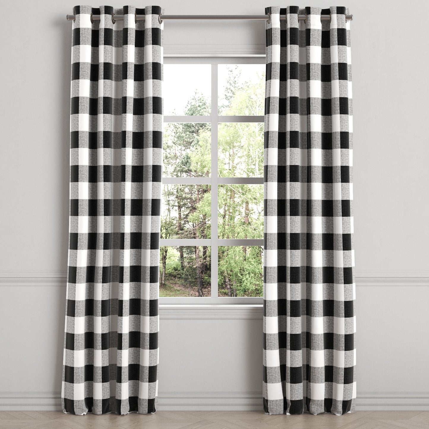 Grommet Drapery in Buffalo Check - Black