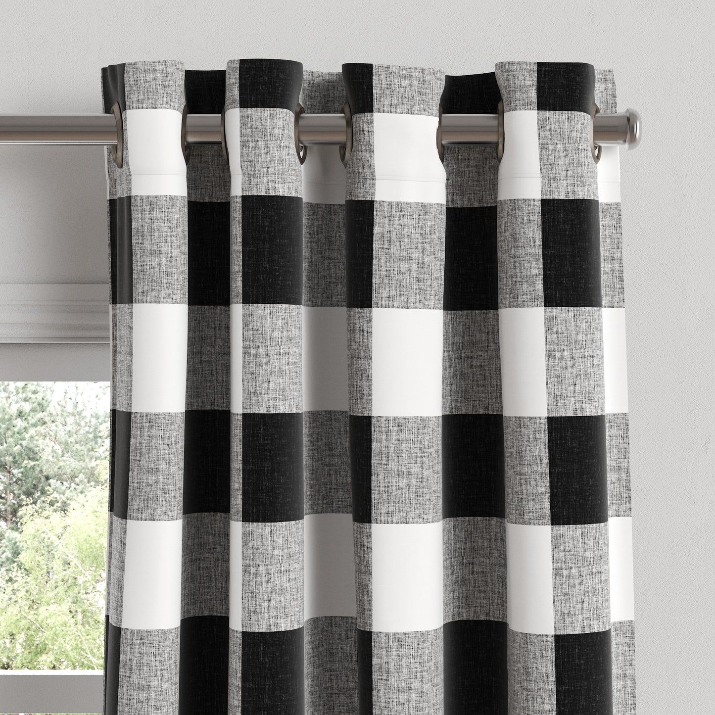 Grommet Drapery in Buffalo Check - Black