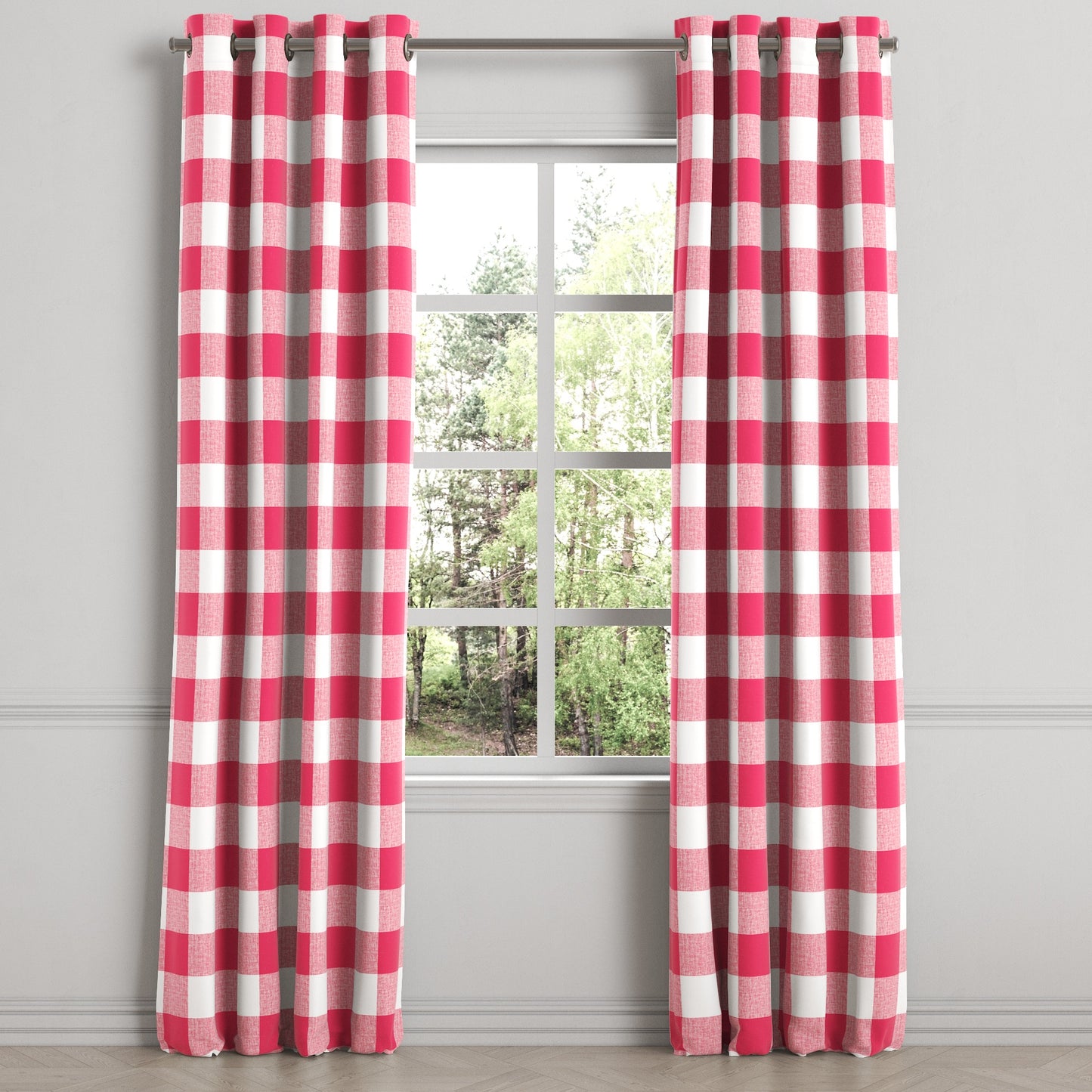 Grommet Drapery in Buffalo Check - Flamingo