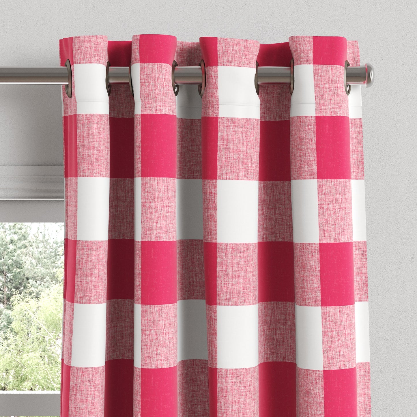 Grommet Drapery in Buffalo Check - Flamingo