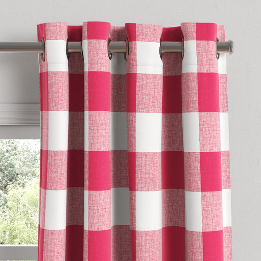 Grommet Drapery in Buffalo Check - Flamingo