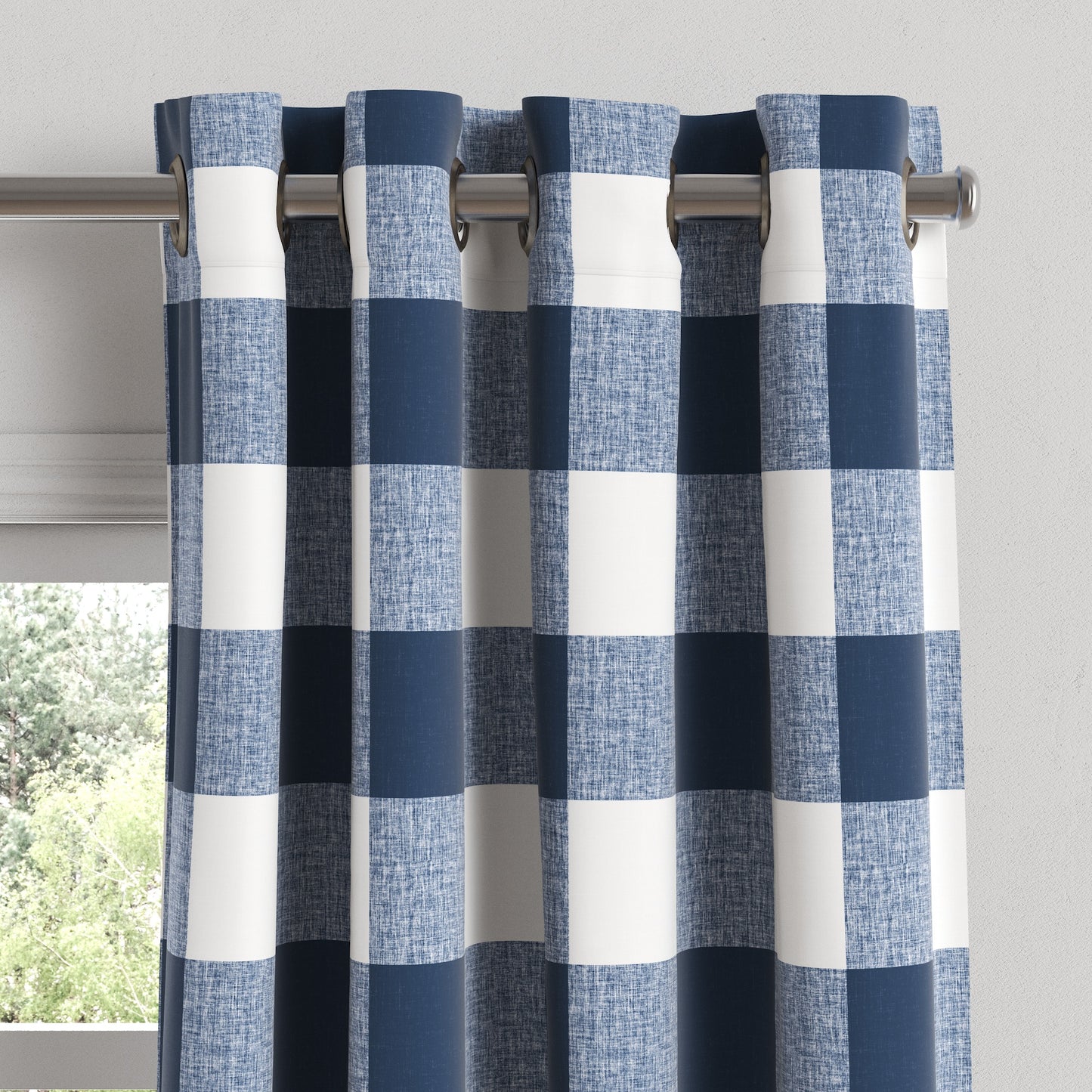 Grommet Drapery in Buffalo Check - Navy