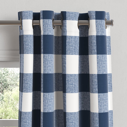 Grommet Drapery in Buffalo Check - Navy