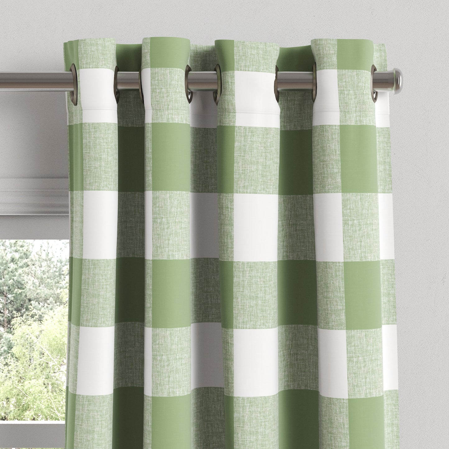 Grommet Drapery in Buffalo Check - Sage