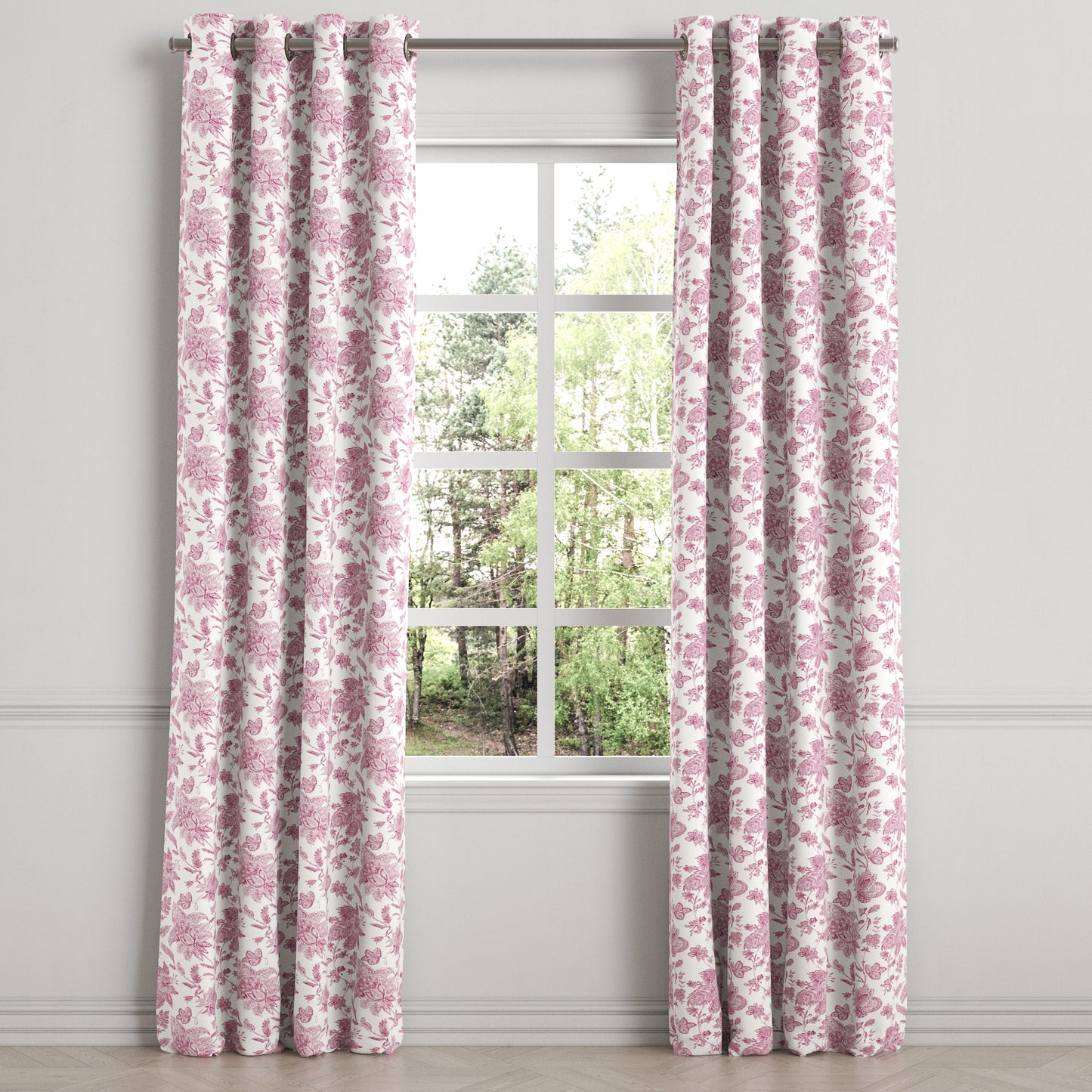 Grommet Drapery in Toile - Strawberry