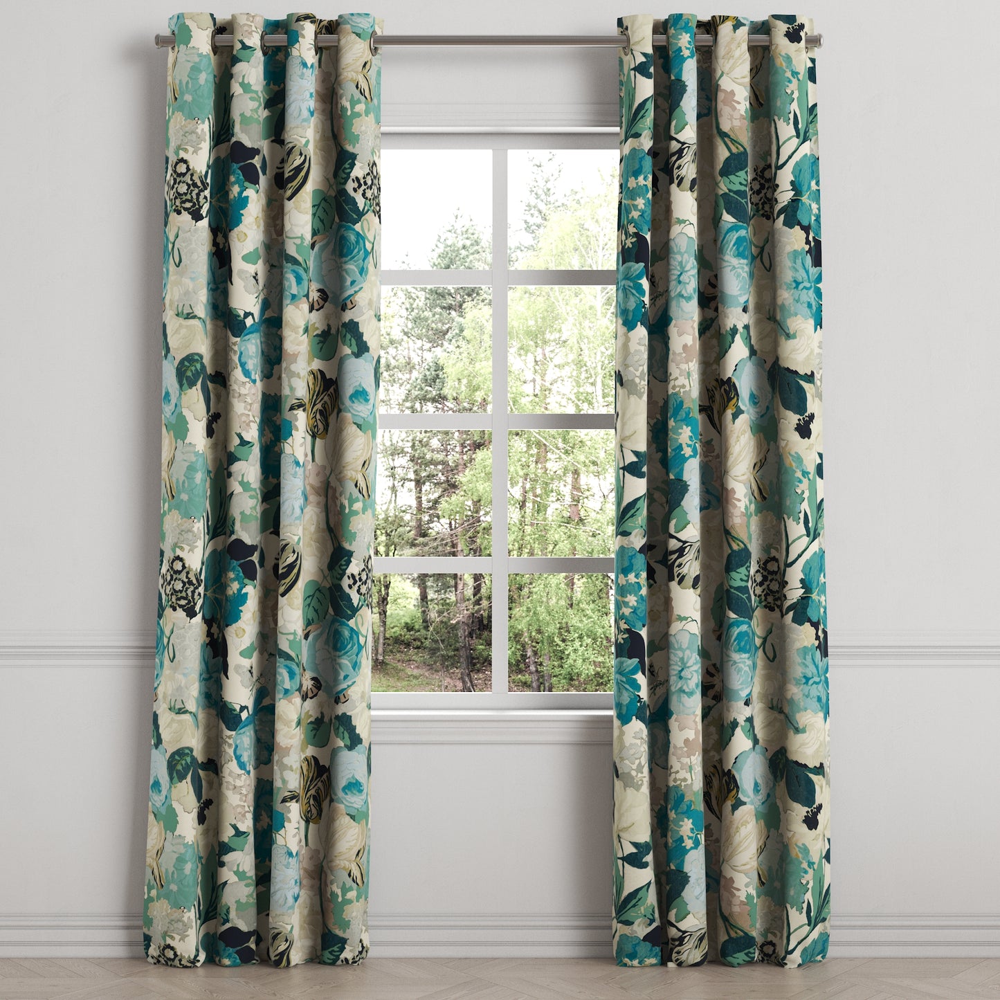 Grommet Drapery in Garden Tea Time - Blue Haze