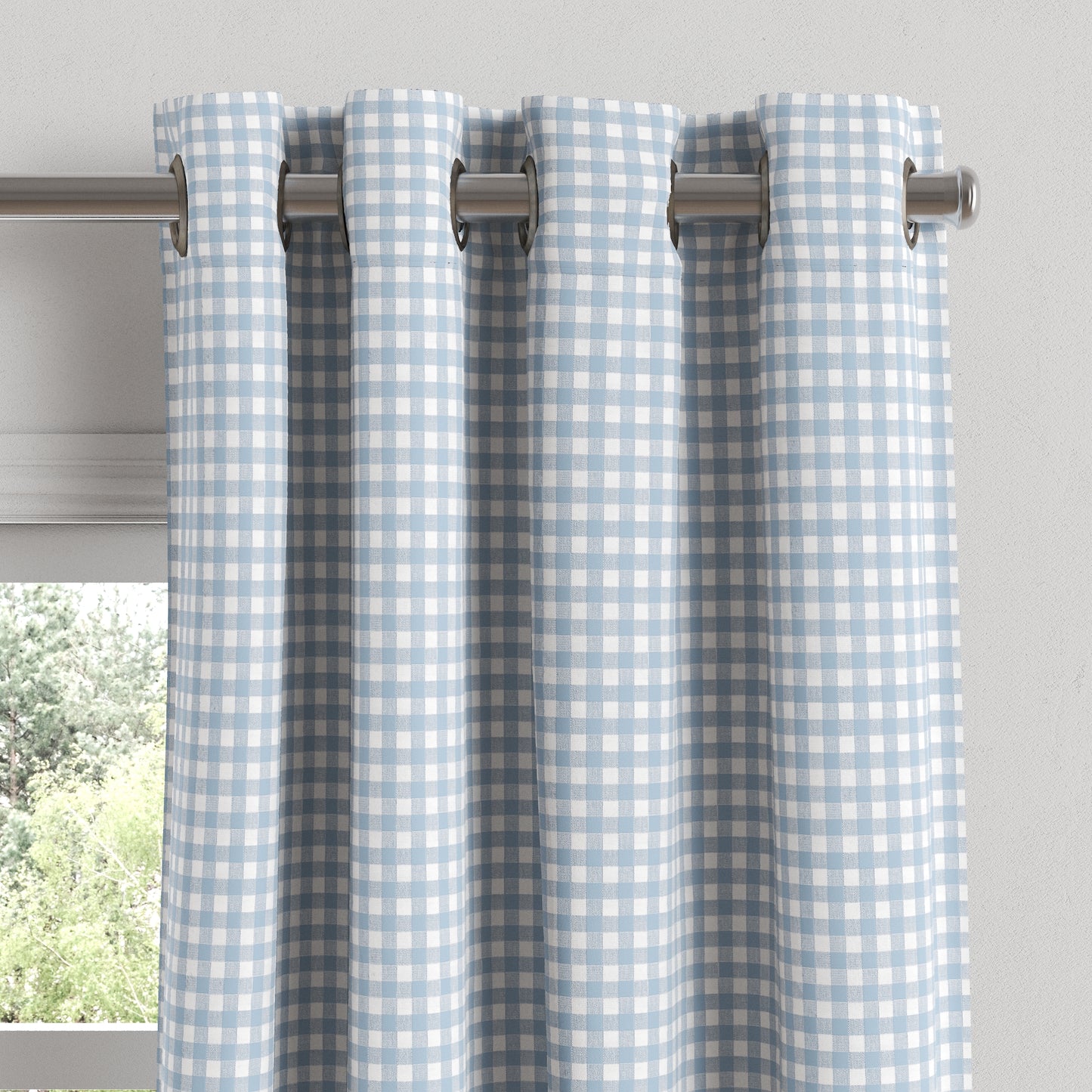 Grommet Drapery in Gingham - Blue Jean