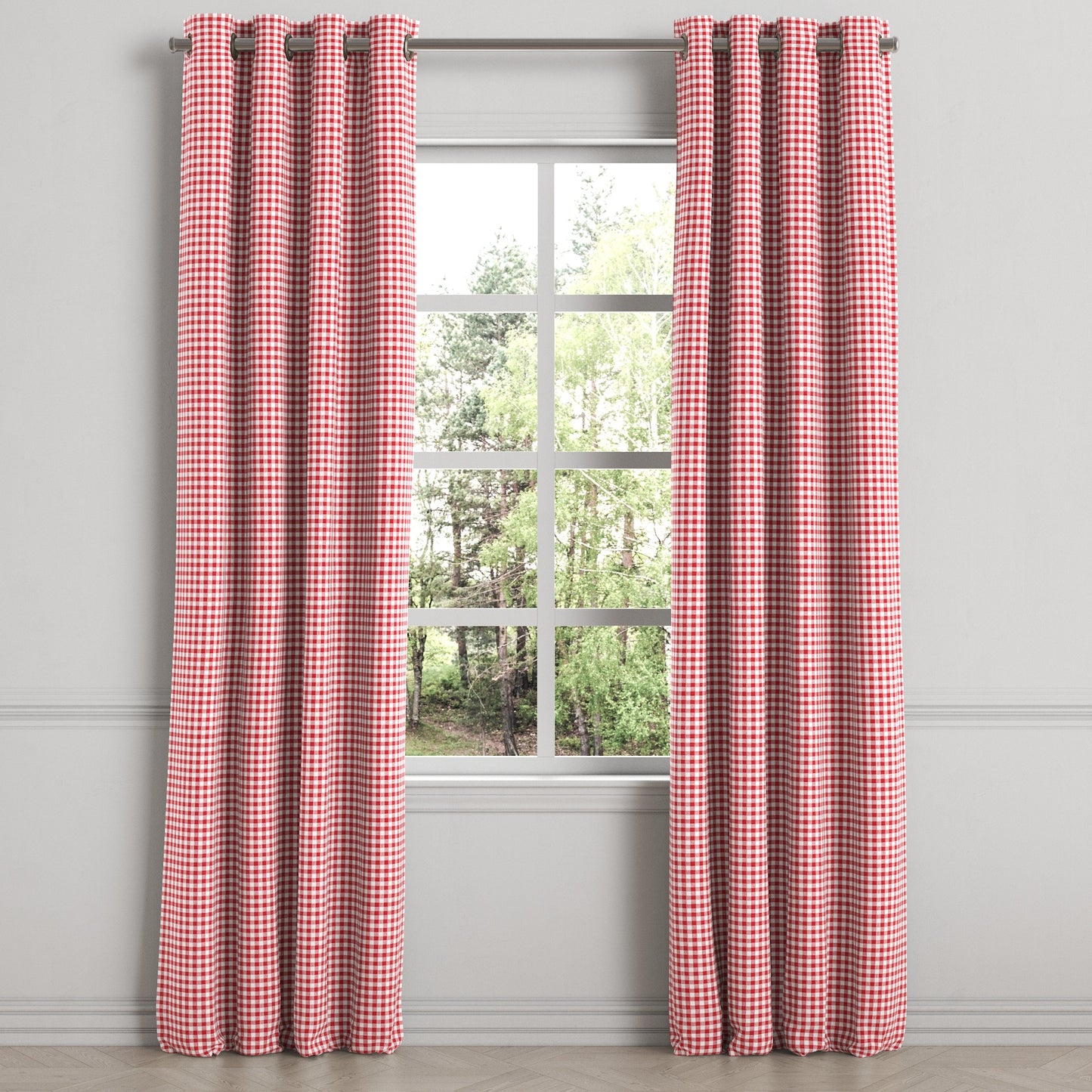 Grommet Drapery in Gingham - Cherry