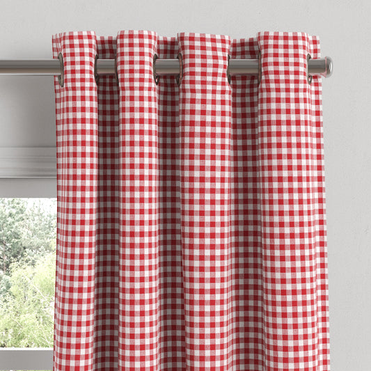 Grommet Drapery in Gingham - Cherry