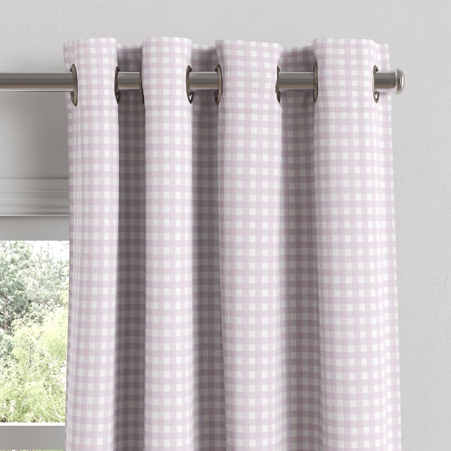 Grommet Drapery in Gingham - Lilac