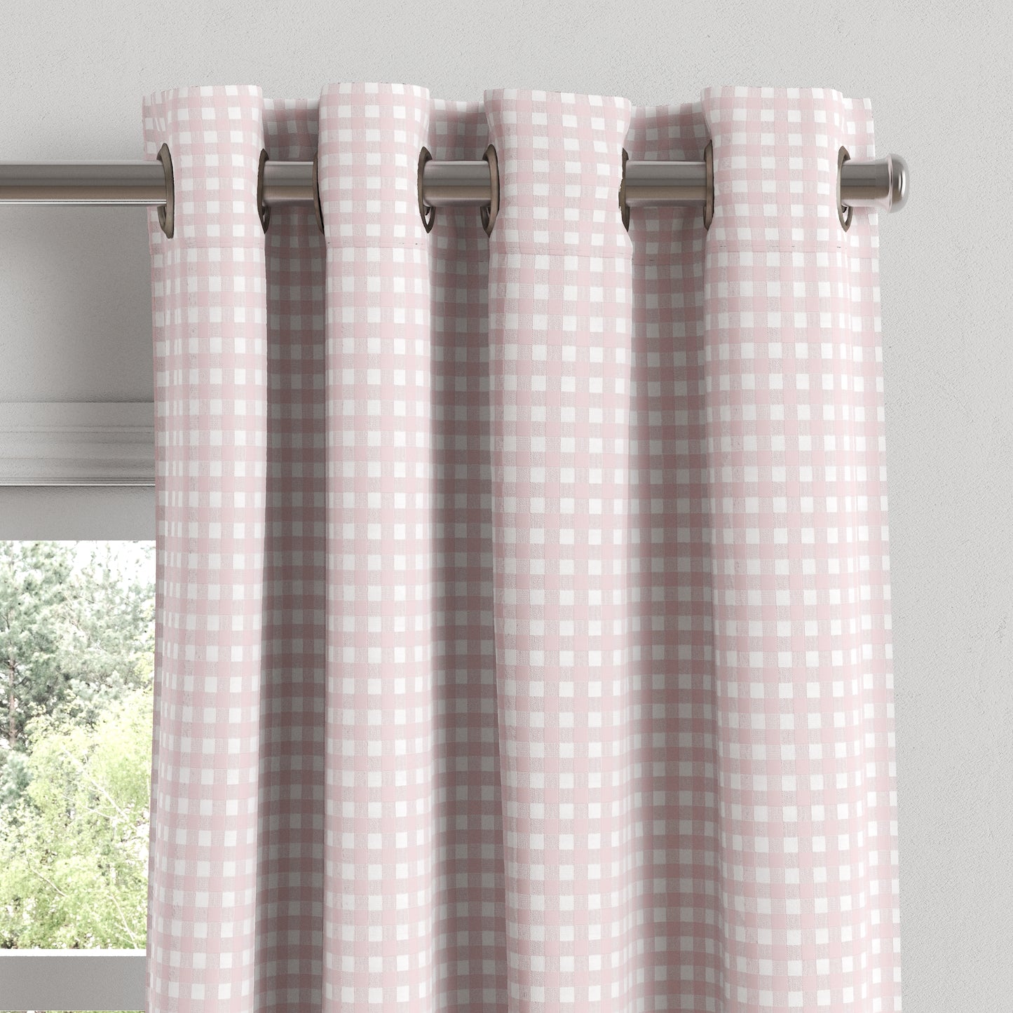 Grommet Drapery in Gingham - Light Pink