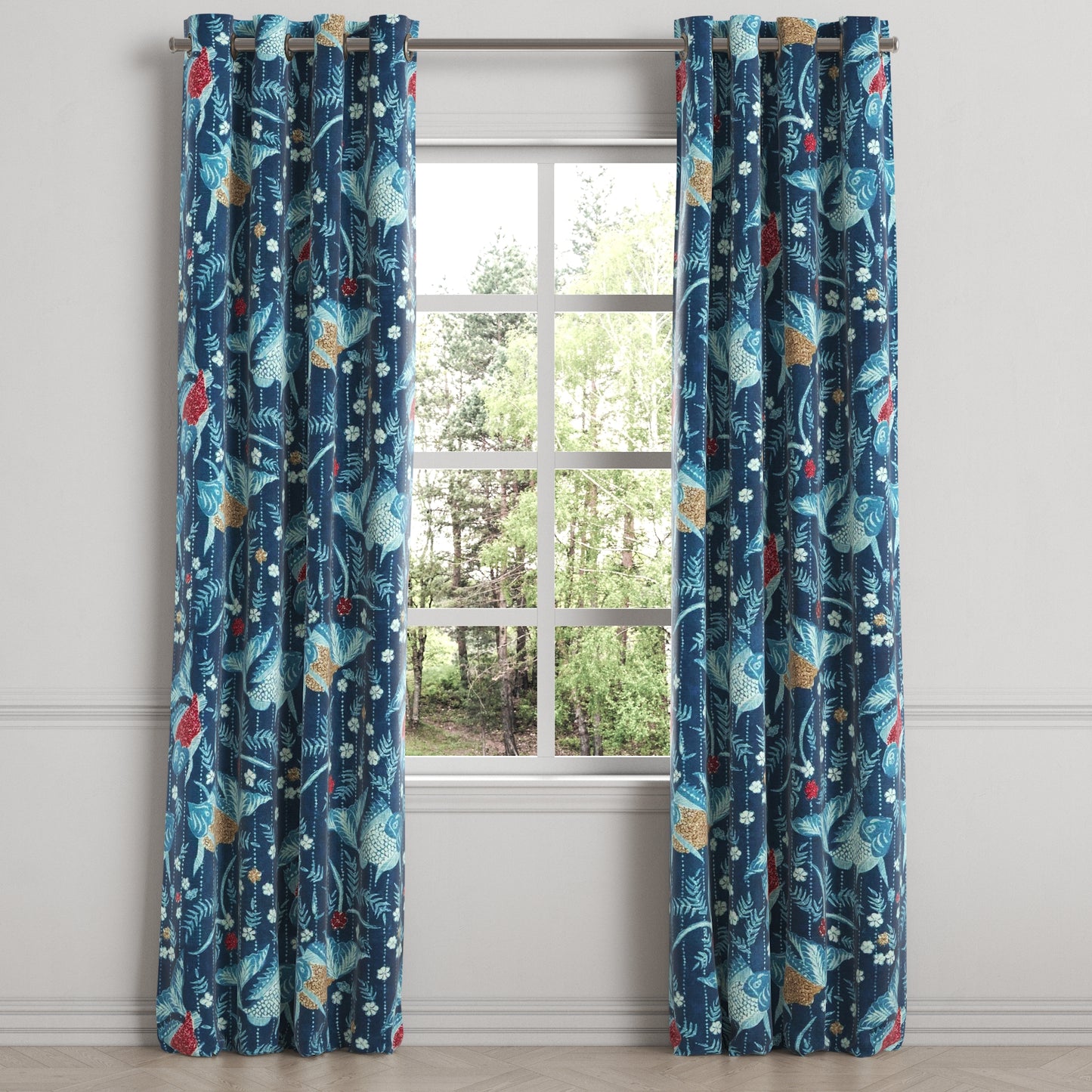 Grommet Drapery in Koi Pond - Blue