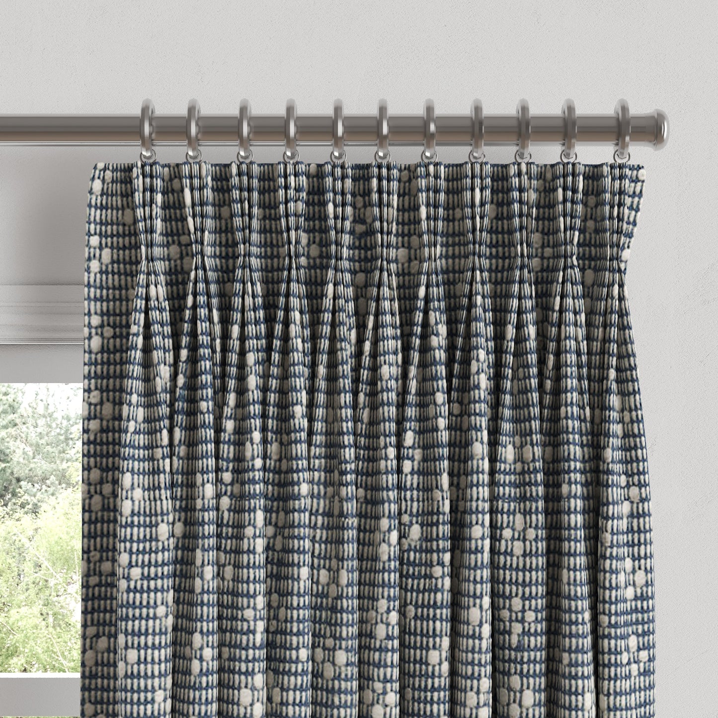 Pinch Pleat Drapery in Ditsy - Indigo