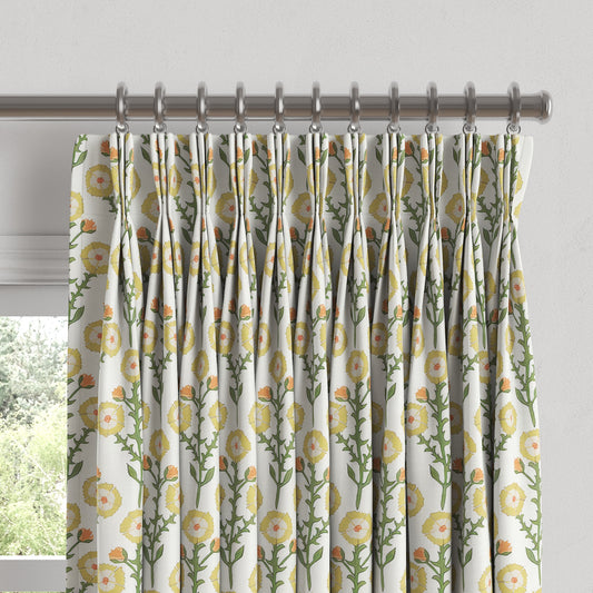 Pinch Pleat Drapery in Cottage Flowers - Sunbeam