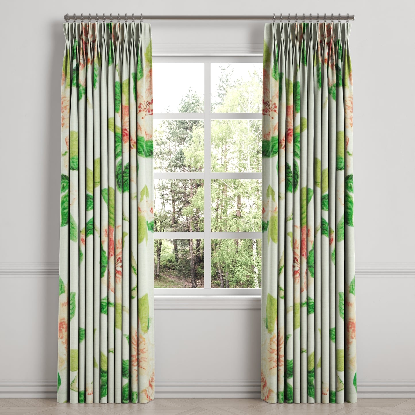 Pinch Pleat Drapery in Grandma's Floral - Coral