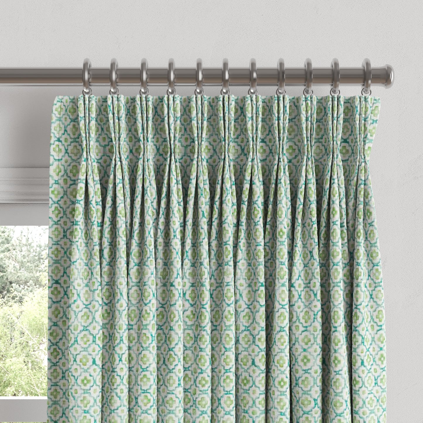 Pinch Pleat Drapery in Positive Print - Emerald