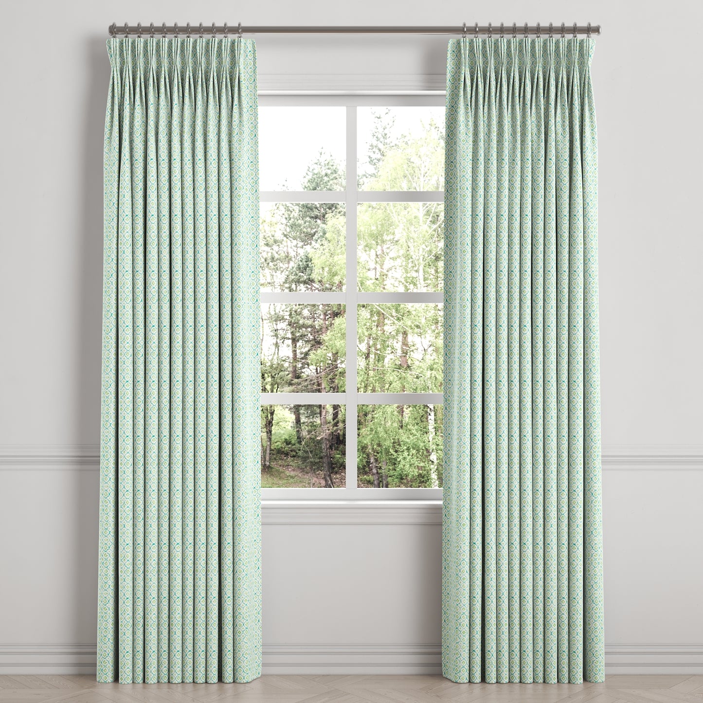 Pinch Pleat Drapery in Positive Print - Emerald