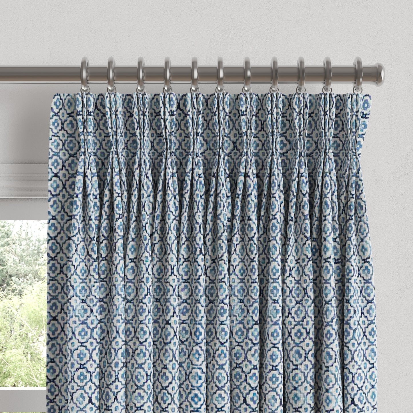 Pinch Pleat Drapery in Positive Print - Azure