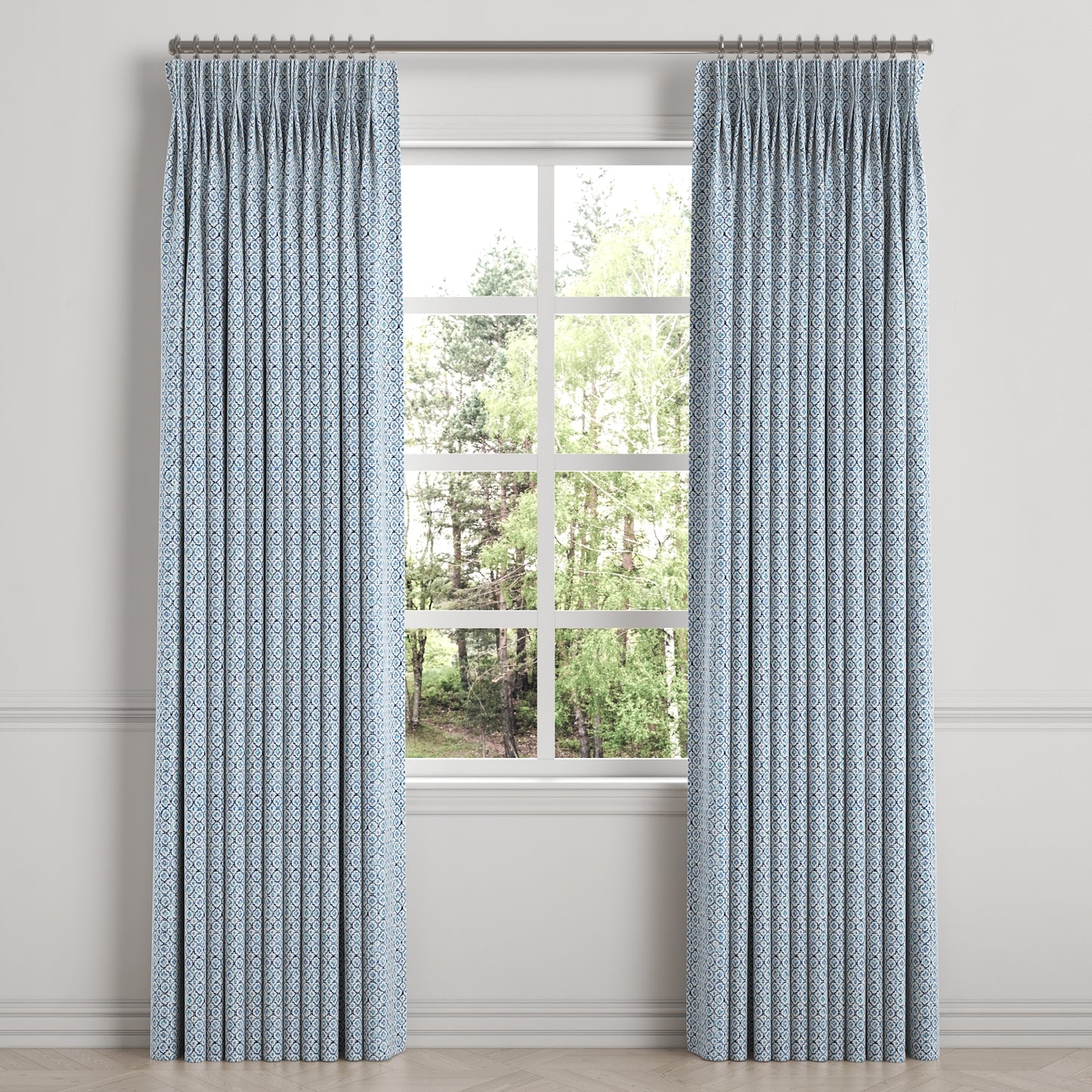 Pinch Pleat Drapery in Positive Print - Azure
