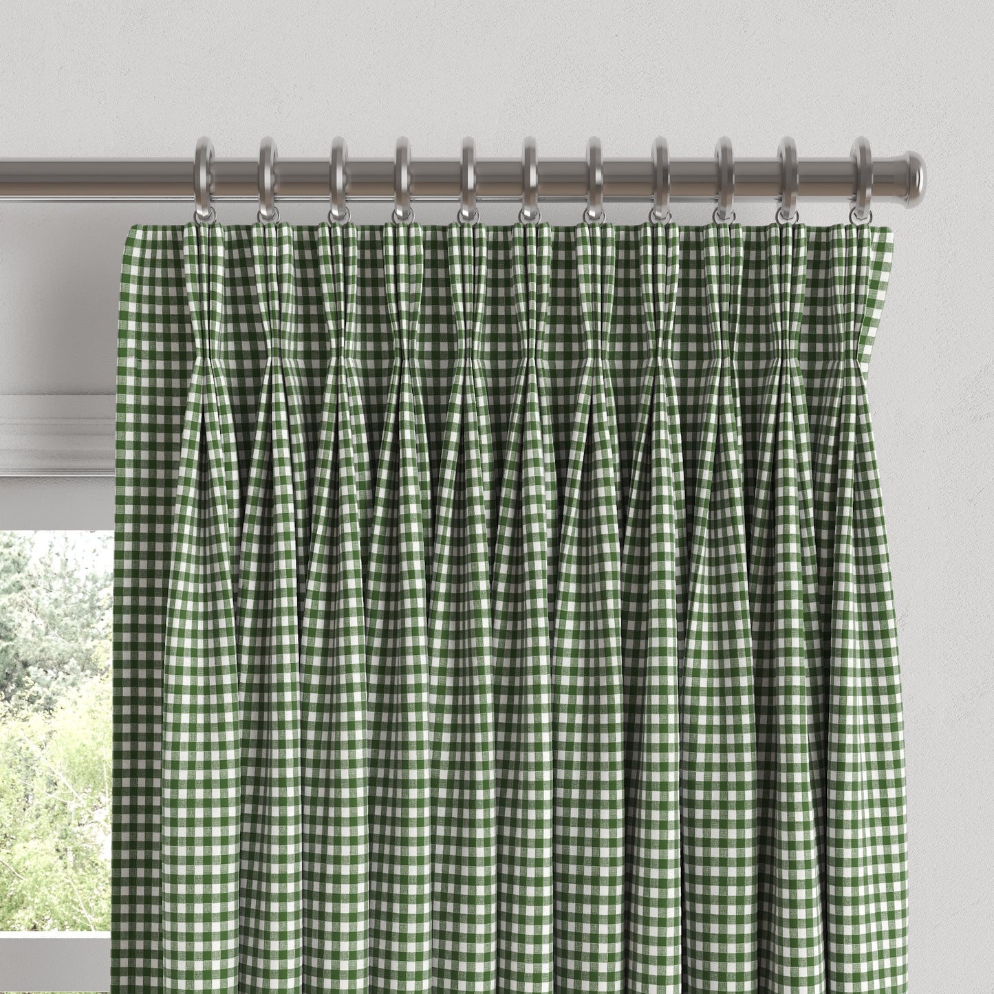 Pinch Pleat Drapery in Gingham - Fir