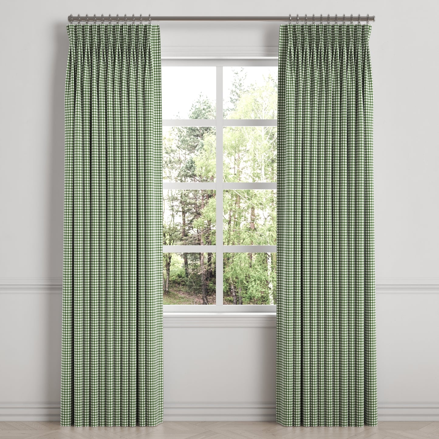 Pinch Pleat Drapery in Gingham - Fir