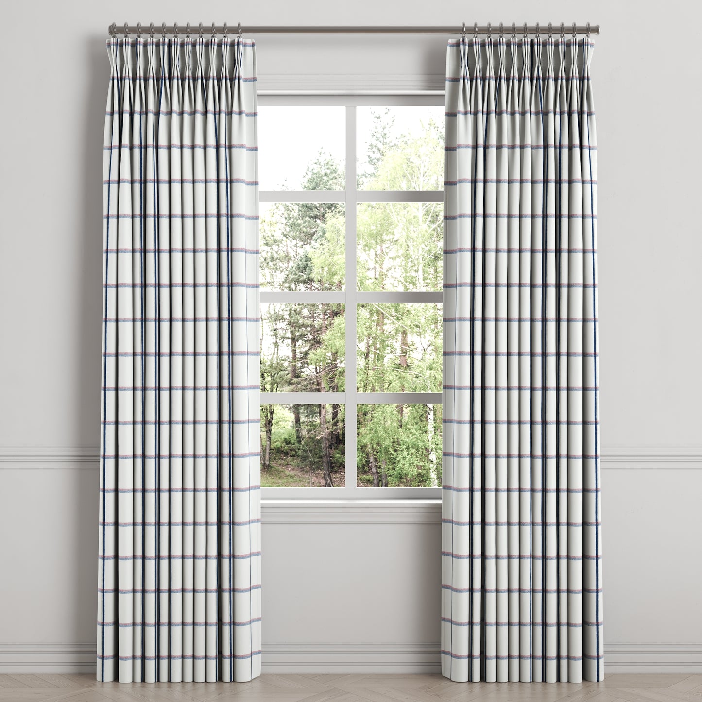 Pinch Pleat Drapery in Check With Me - White