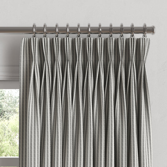 Pinch Pleat Drapery in Little White Line - Black