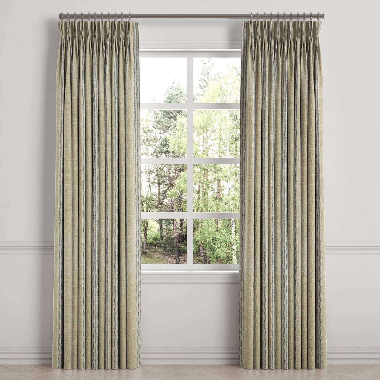 Pinch Pleat Drapery in Nautical Stripes - Shoreline