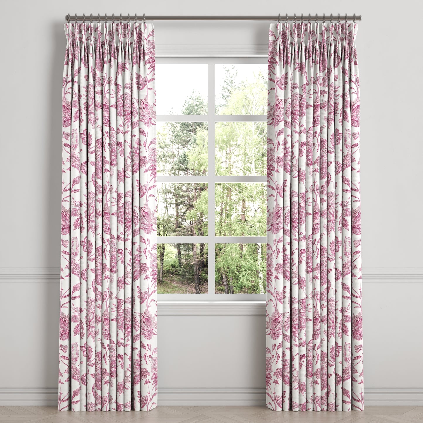 Pinch Pleat Drapery in Toile - Strawberry