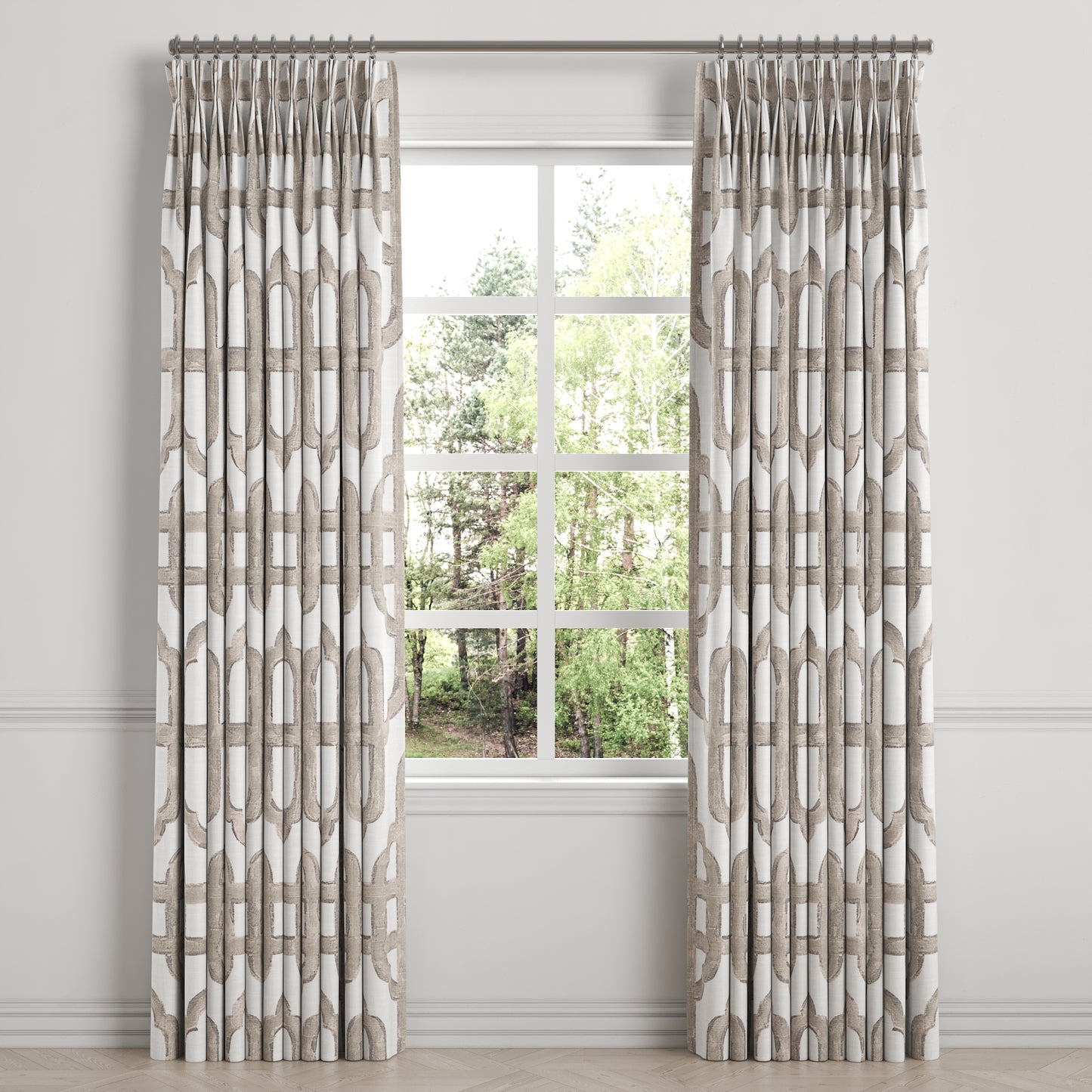 Pinch Pleat Drapery in Trellis Like It Is - Beige