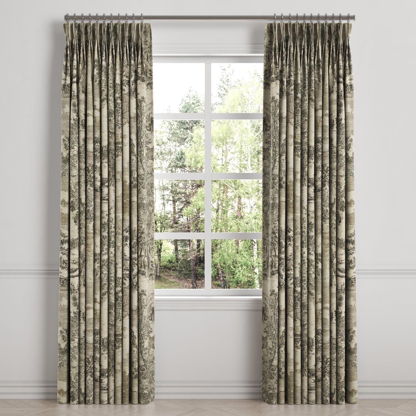 Pinch Pleat Drapery in Country Toile - Onyx